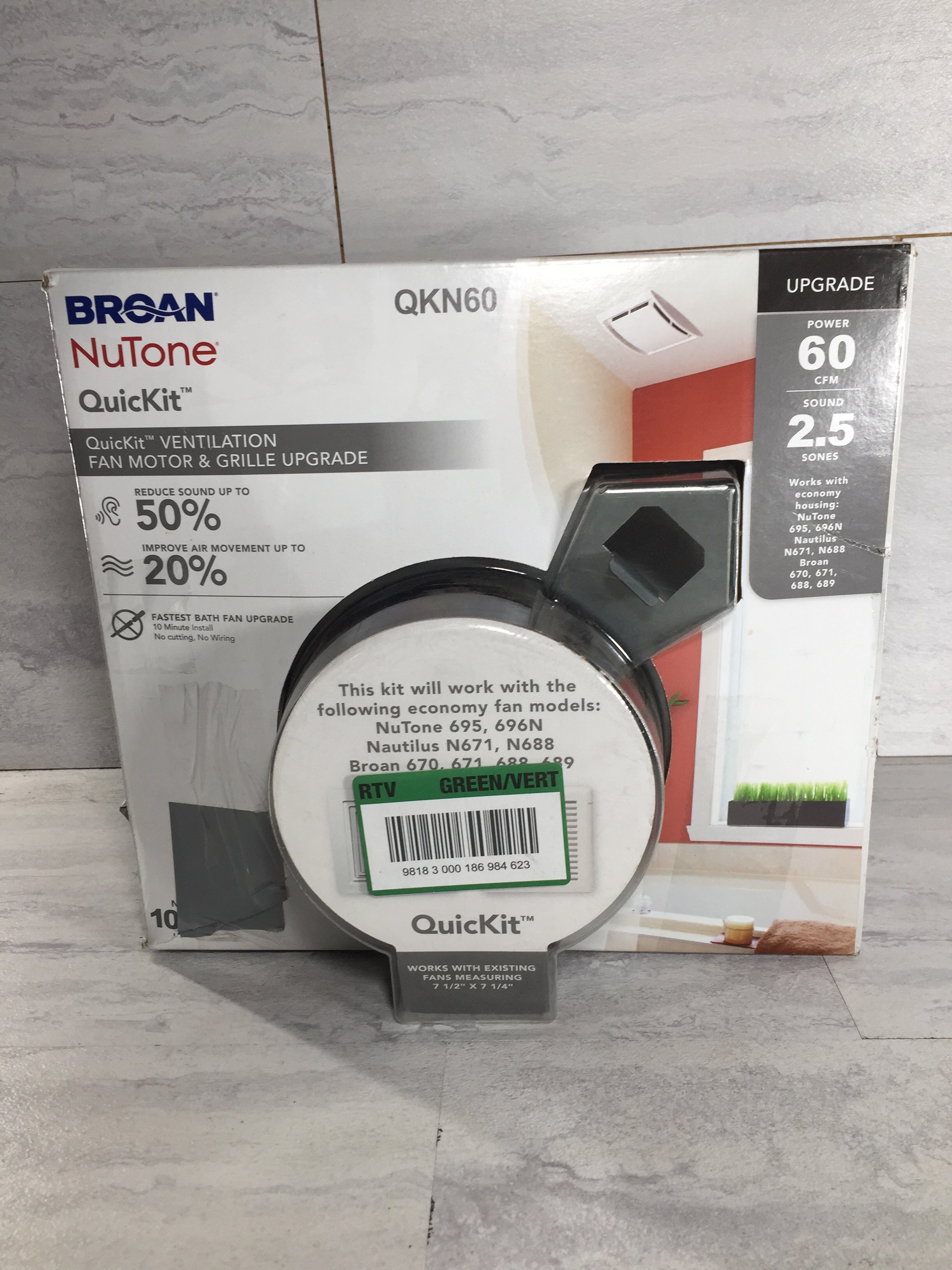NuTone QuicKit 60 CFM 2.5 Sones Bathroom Fan & Grille | QKN60 (6903544873143)
